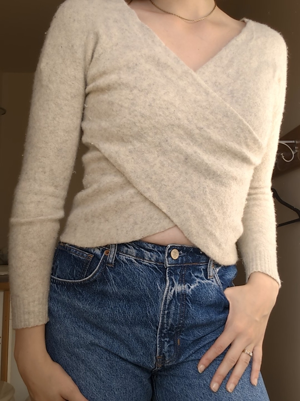 Soft Wrap V-Neck Women's Sweater in Cream